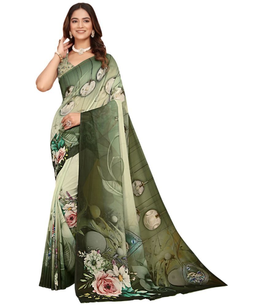     			KOMAL NX Pack of 1 Georgette Printed Saree With Blouse Piece ( Green )