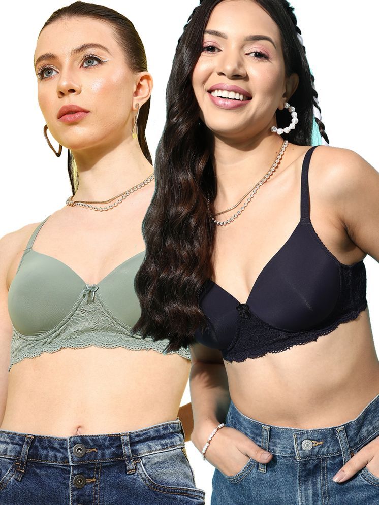     			Leading Lady Pack of 2 Nylon Lightly Padded T-Shirt Bra For Women ( Sea Green )