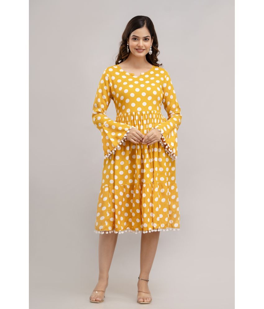     			TRENDSWILL Viscose Rayon Printed Knee Length Women's Fit & Flare Dress - Yellow ( Pack of 1 )