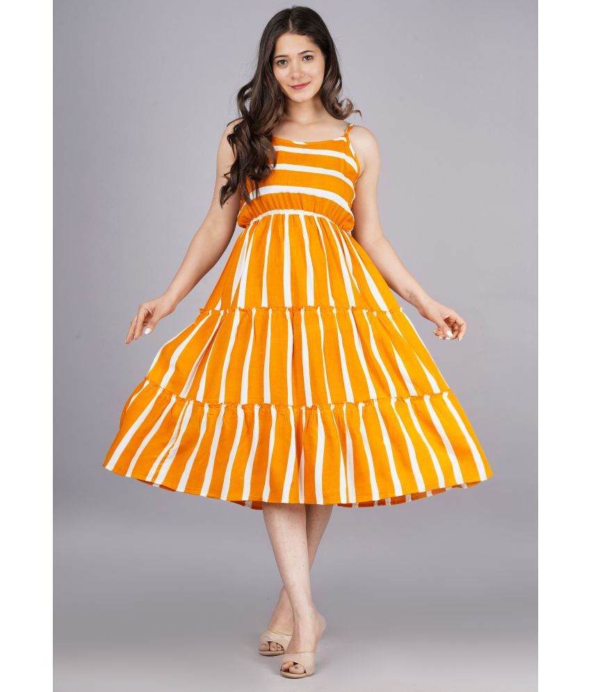     			TRENDSWILL Viscose Rayon Striped Knee Length Women's Fit & Flare Dress - Yellow ( Pack of 1 )