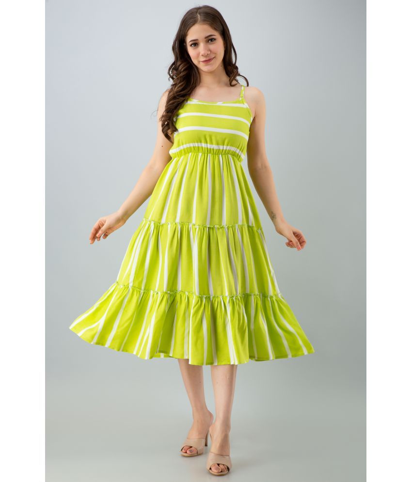     			TRENDSWILL Viscose Rayon Striped Knee Length Women's Fit & Flare Dress - Green ( Pack of 1 )