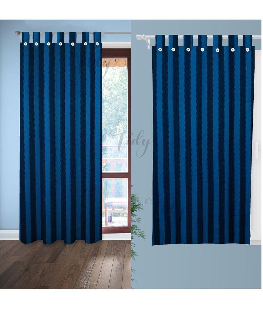     			Tidy Vertical Striped Room Darkening Loop Curtain 6.5 ft ( Pack of 2 ) - Navy Blue