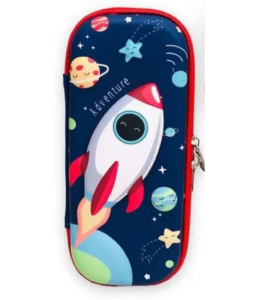     			DENFE  3D Cover Space Rocket Theme Pencil Case | Large Capacity Pencil Pouch Bag | Compass Education Pouch Organizers for Kids Children | Storage Box Childhood Presents