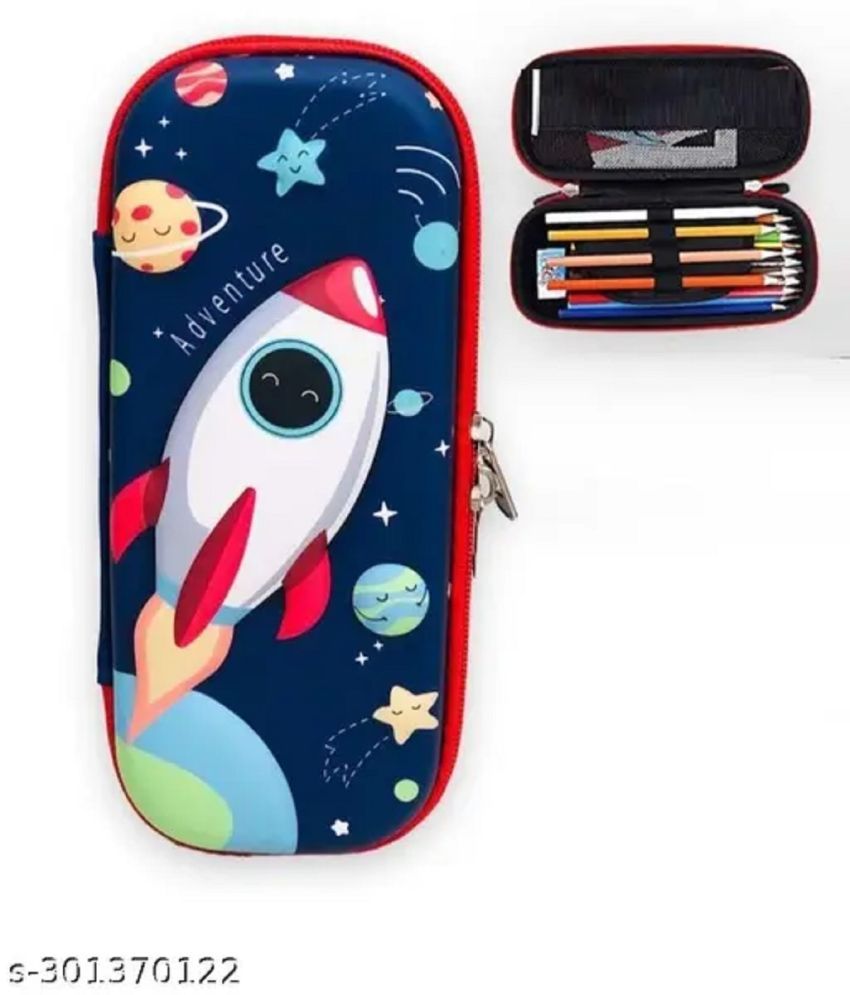     			DENFE  3D Cover Space Rocket Theme Pencil Case | Large Capacity Pencil Pouch Bag | Compass Education Pouch Organizers for Kids Children | Storage Box Childhood Presents