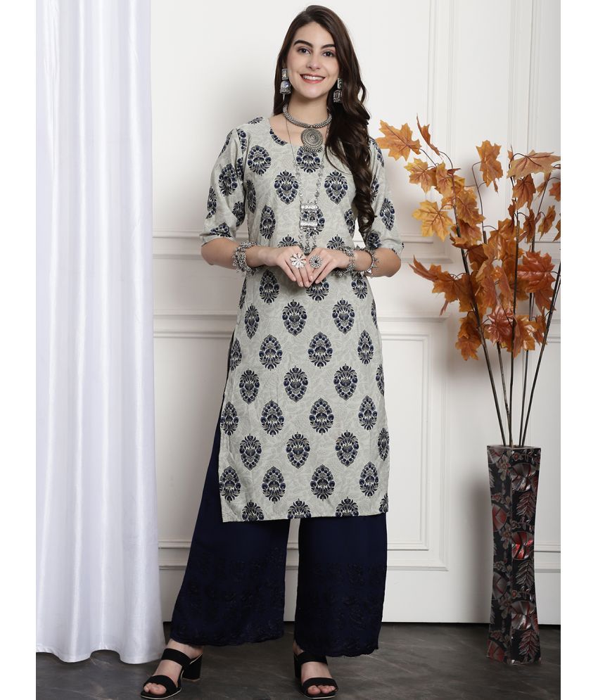     			Ethnicbasket Pack of 1 Crepe Printed Straight Women's Kurti - ( Grey )