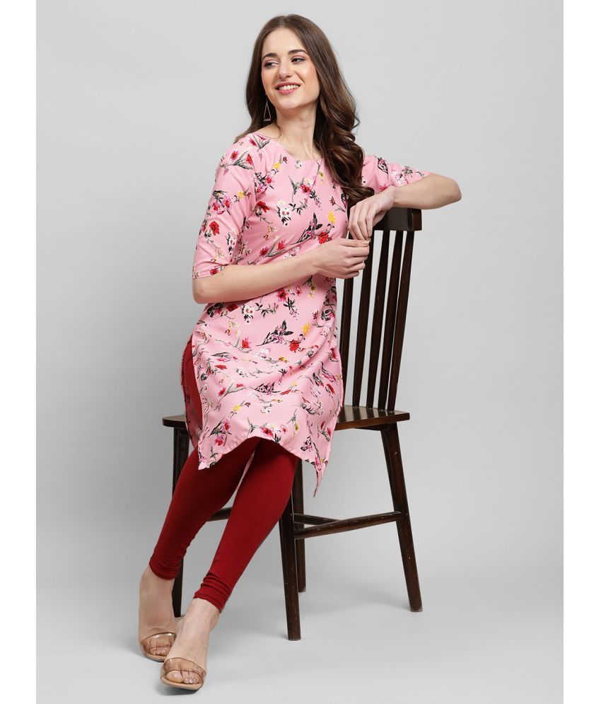     			Ethnicbasket Pack of 1 Crepe Printed Straight Women's Kurti - ( Pink )