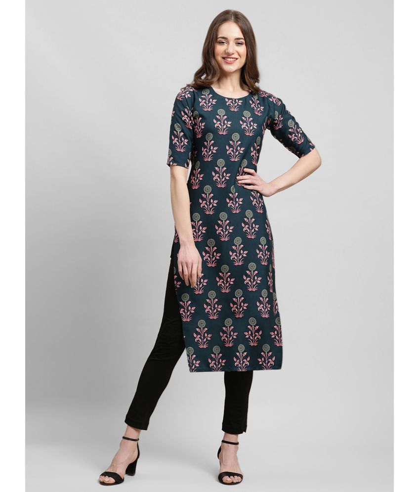     			Ethnicbasket Pack of 1 Crepe Printed Straight Women's Kurti - ( Blue )