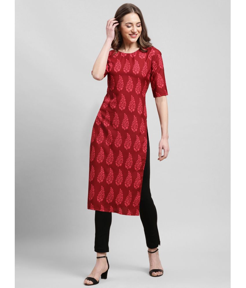     			Ethnicbasket Pack of 1 Crepe Printed Straight Women's Kurti - ( Red )