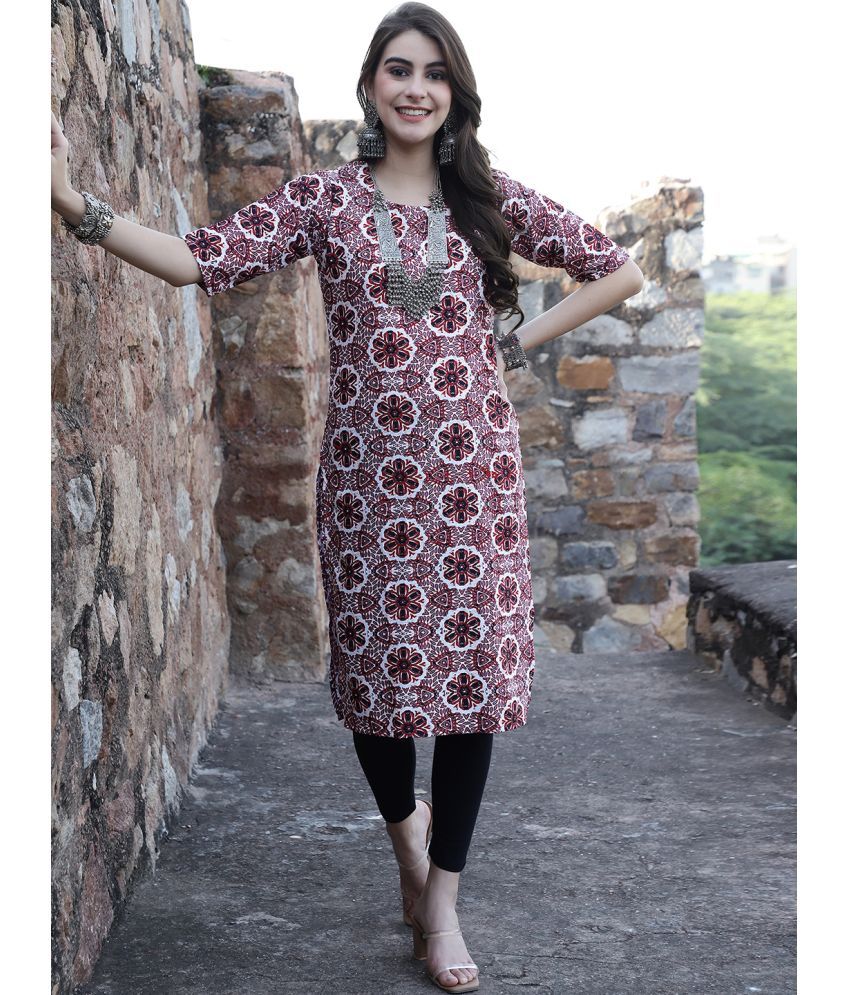     			Ethnicbasket Pack of 1 Crepe Printed Straight Women's Kurti - ( Pink )