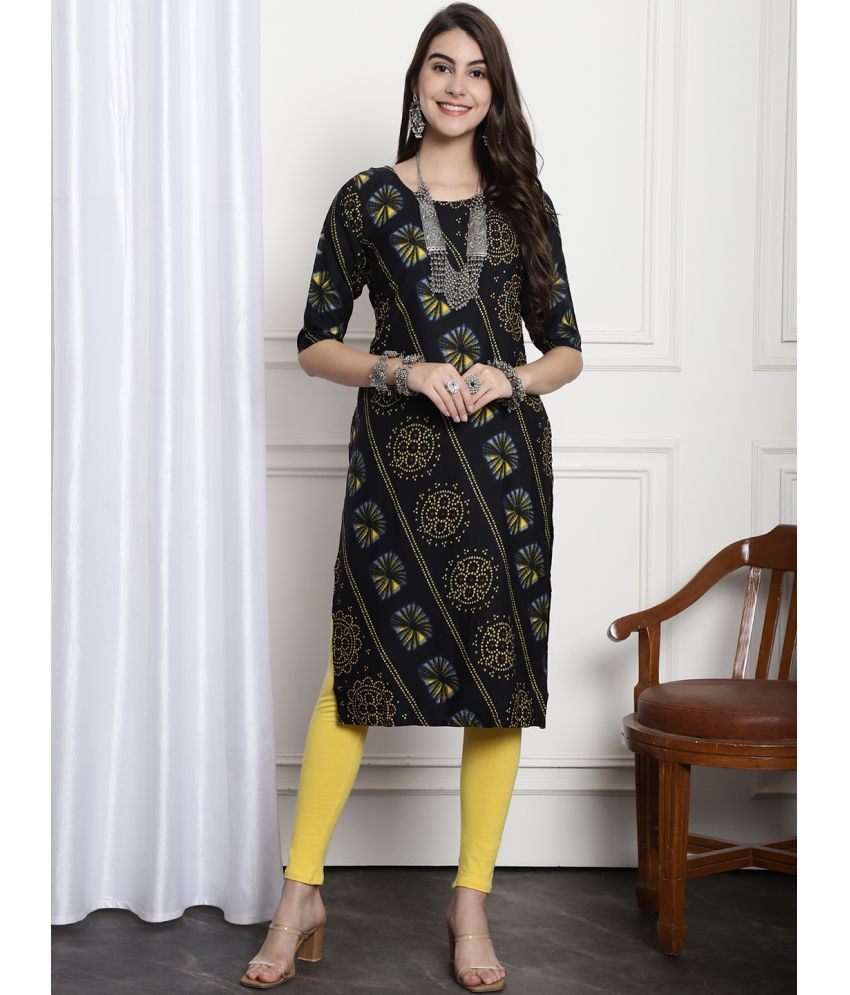     			Ethnicbasket Pack of 1 Crepe Printed Straight Women's Kurti - ( Black )