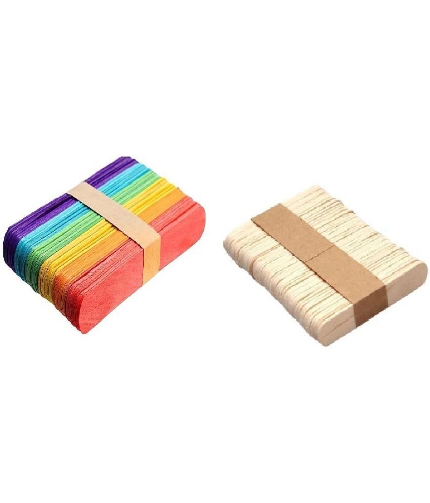     			Freedy  100 Sticks(50 Colored and 50 Plain) Sticks Natural Wooden ice Cream Sticks for School Projects