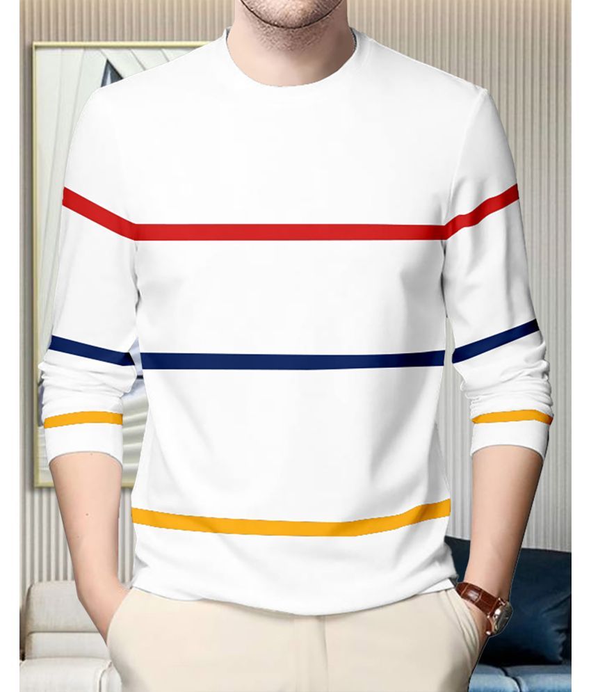     			AOOSH Cotton Blend Regular Fit Striped Full Sleeves Men's Round T-Shirt - White ( Pack of 1 )