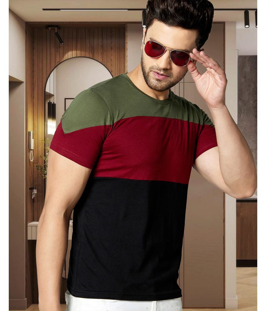     			AOOSH Cotton Blend Regular Fit Colorblock Half Sleeves Men's Round T-Shirt - Multicolor ( Pack of 1 )