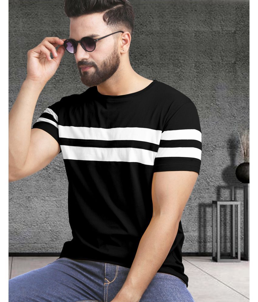     			AOOSH Cotton Blend Regular Fit Colorblock Half Sleeves Men's Round T-Shirt - Black ( Pack of 1 )