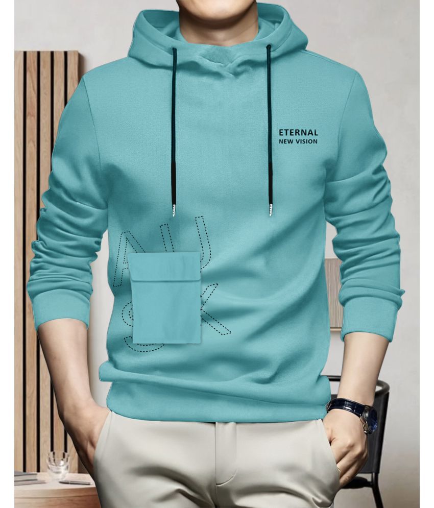     			AOOSH Cotton Blend Regular Fit Printed Full Sleeves Men's Hooded T-Shirt - Aqua Blue ( Pack of 1 )