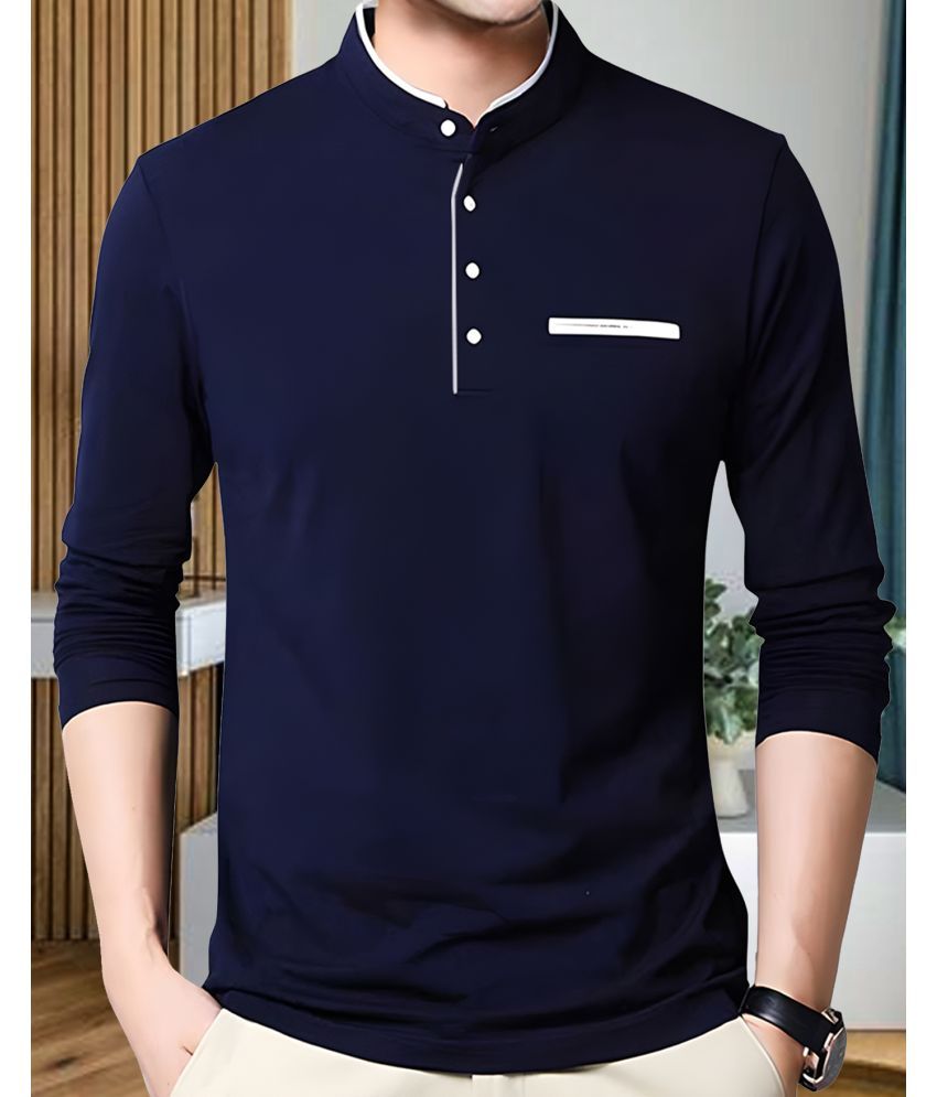     			AOOSH Cotton Blend Regular Fit Solid Full Sleeves Men's Mandarin Collar T-Shirt - Navy ( Pack of 1 )