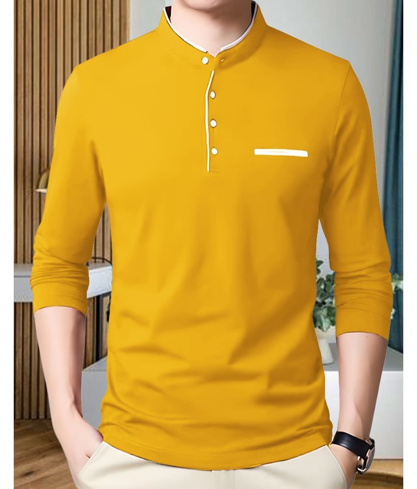     			AOOSH Cotton Blend Regular Fit Solid Full Sleeves Men's Mandarin Collar T-Shirt - Mustard ( Pack of 1 )