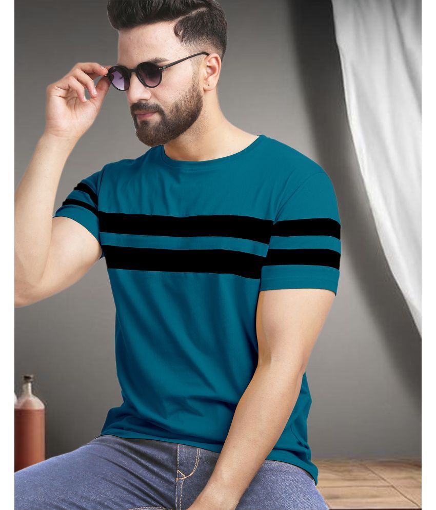     			AOOSH Cotton Blend Regular Fit Colorblock Half Sleeves Men's Round T-Shirt - Teal ( Pack of 1 )