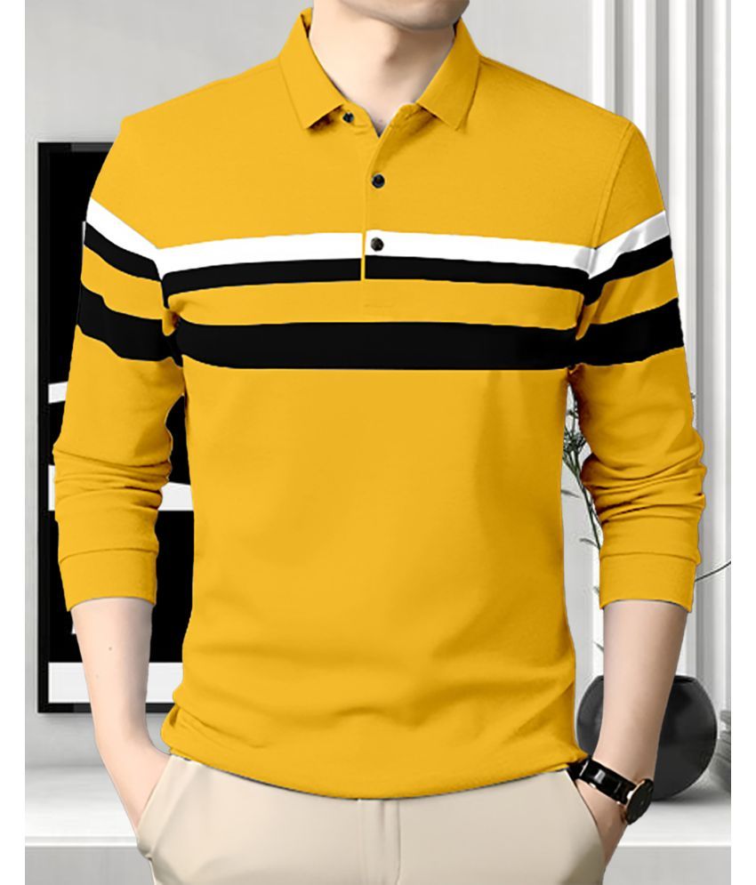     			AOOSH Pack of 1 Cotton Blend Regular Fit Striped Full Sleeves Men's Polo T Shirt ( Mustard )