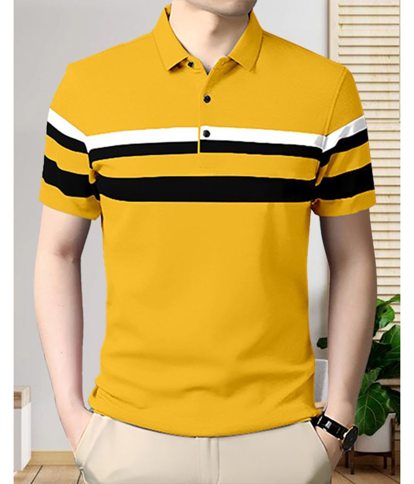     			AOOSH Pack of 1 Cotton Blend Regular Fit Colorblock Half Sleeves Men's Polo T Shirt ( Mustard )