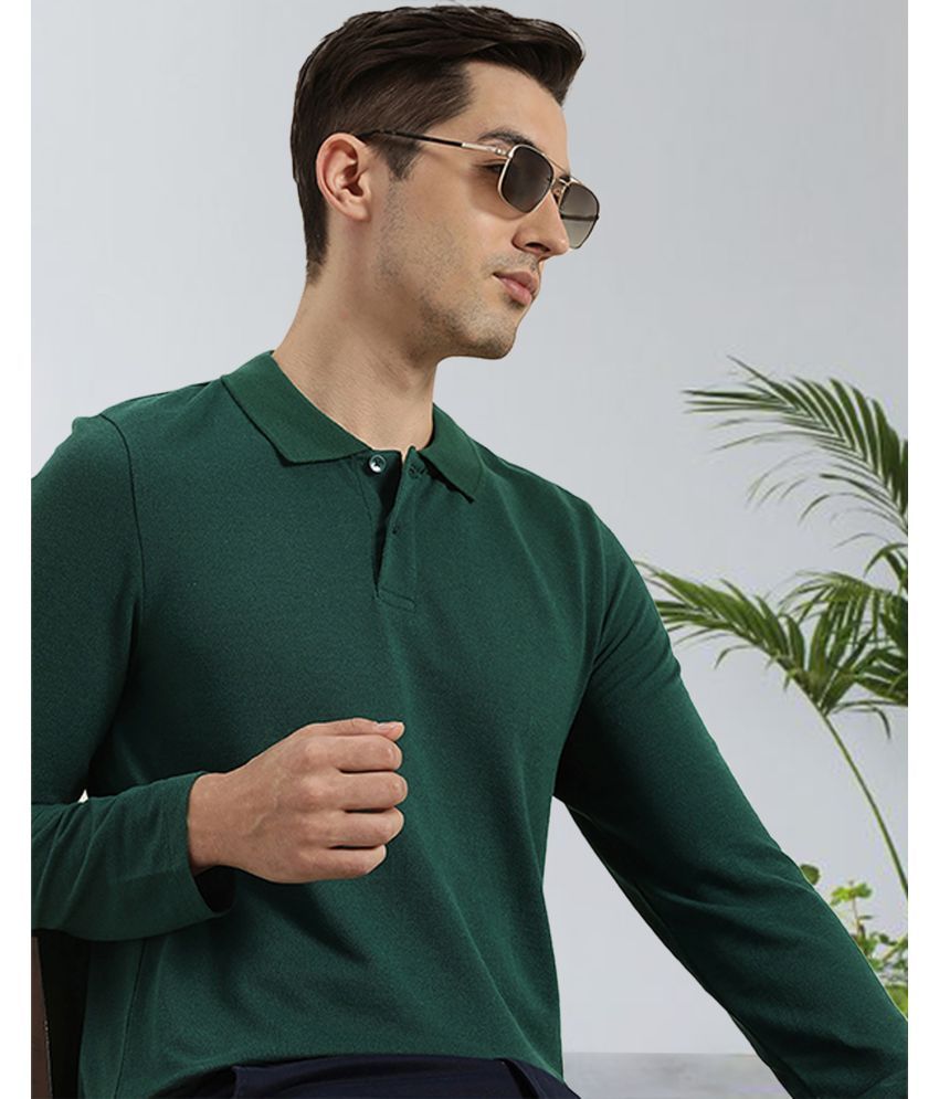     			AOOSH Pack of 1 Cotton Blend Regular Fit Solid Full Sleeves Men's Polo T Shirt ( Green )