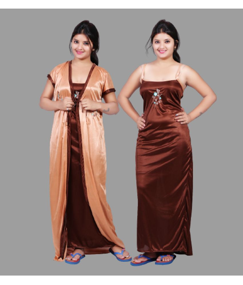     			BAILEY SELLS Beige Satin Women's Nightwear Nighty & Night Gowns ( Pack of 2 )