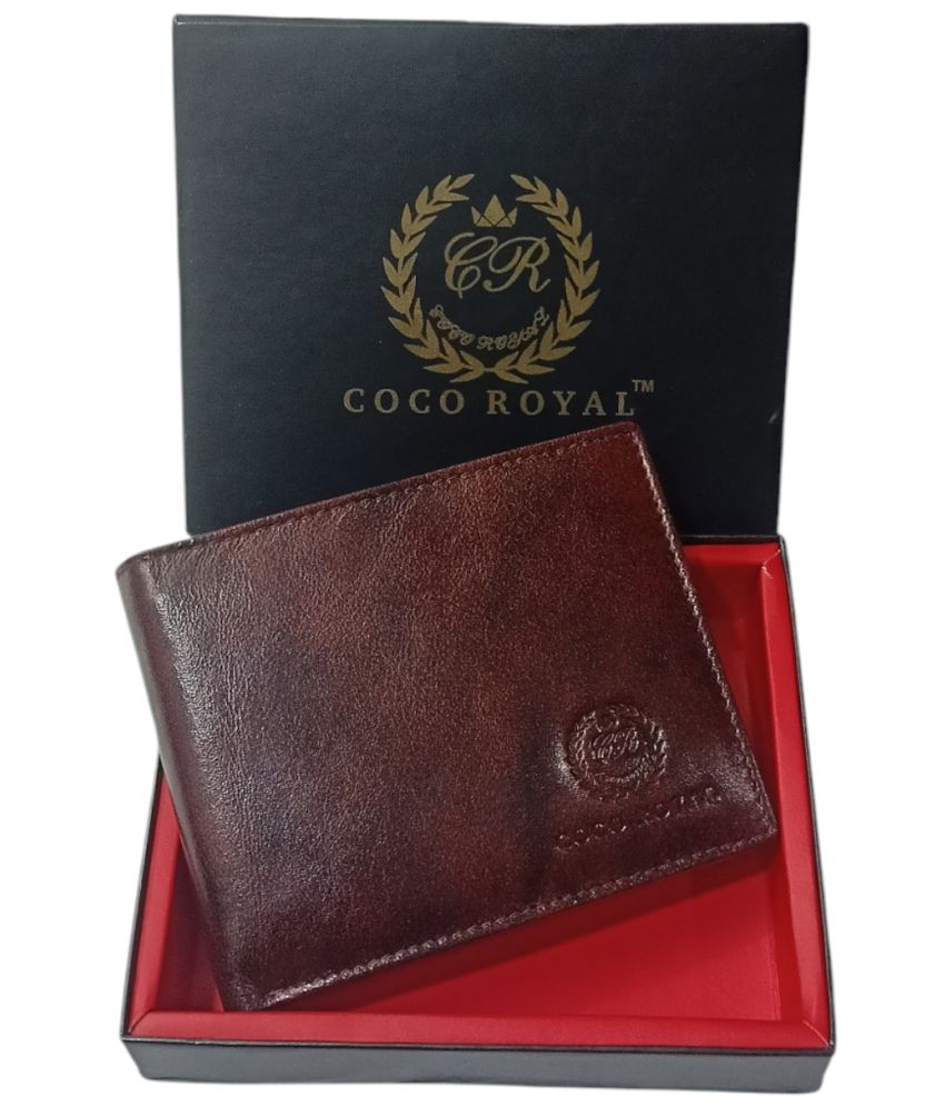     			COCO ROYAL 100% Leather Colorblock Men's Two Fold Wallet With 10 Slots For Card ( Brown , Pack of 1 )