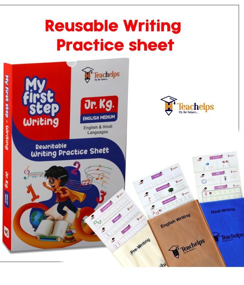     			LKG Writing Worksheets - NCERT - Reusable - Subject Prewriting English Hindi - 1 Pen Set