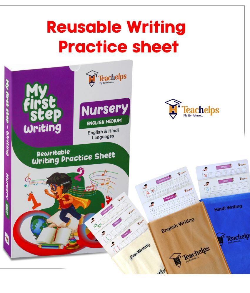     			Nursery Writing Worksheets - Reusable - Subject Prewriting English Hindi - 1 Pen Set