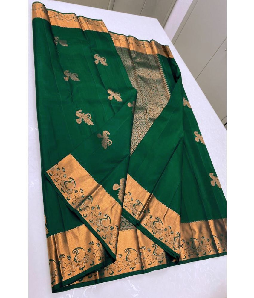     			SAREEKART FAB Pack of 1 Kanjivaram Silk Self Design Saree With Blouse Piece ( Green )