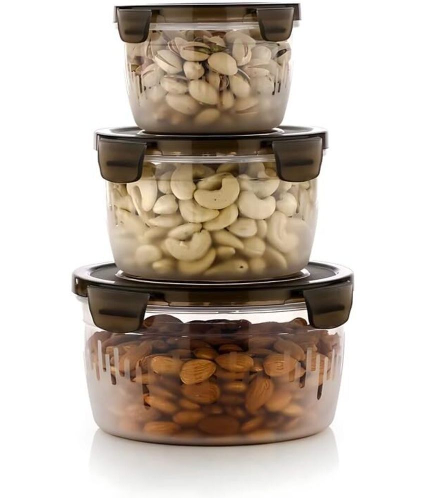     			Saule 3set round container Plastic Brown Food Container ( Set of 3 )