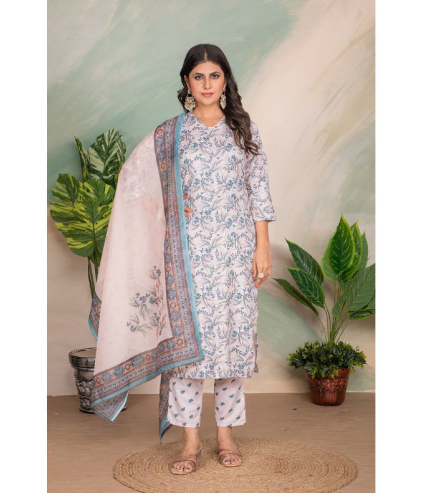     			Sitanjali Cotton Printed Kurti With Pants Women's Stitched Salwar Suit - Cream ( Pack of 1 )