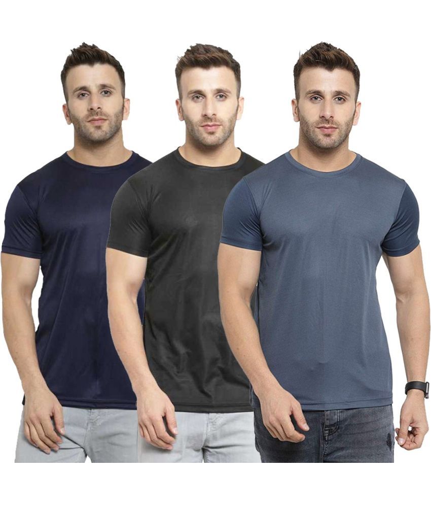     			TQH Polyester Slim Fit Solid Half Sleeves Men's Round T-Shirt - Multicolor3 ( Pack of 1 )