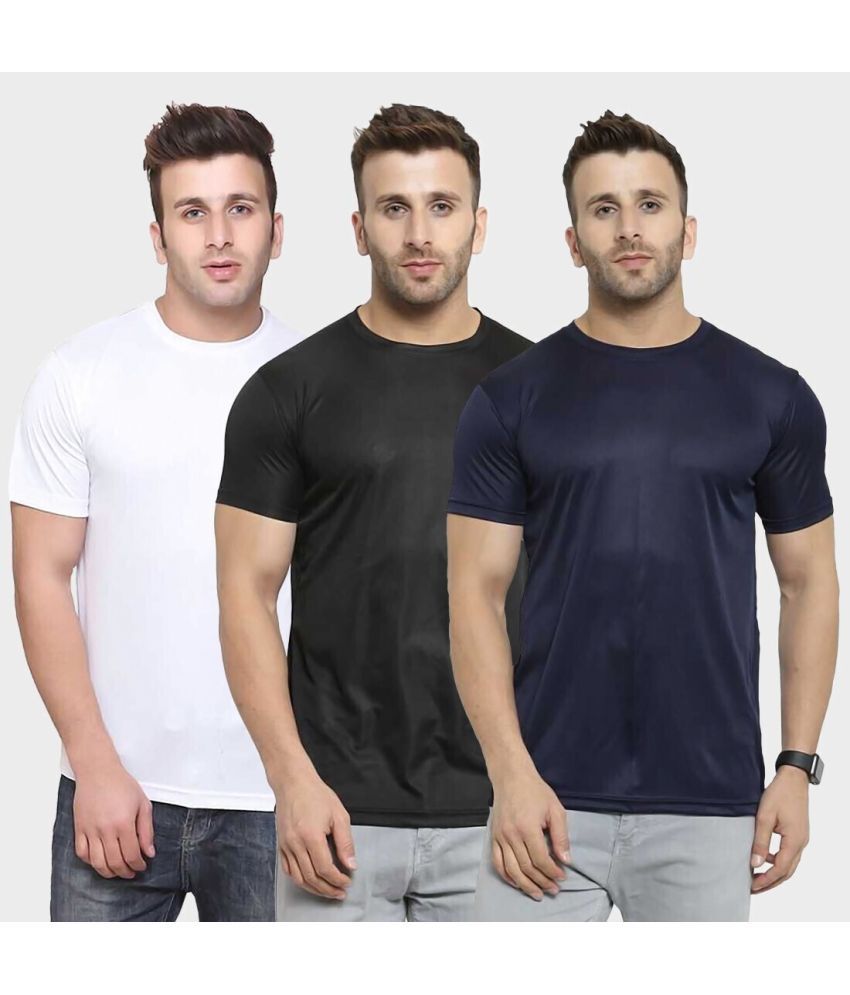     			TQH Polyester Slim Fit Solid Half Sleeves Men's Round T-Shirt - Multicolor ( Pack of 1 )