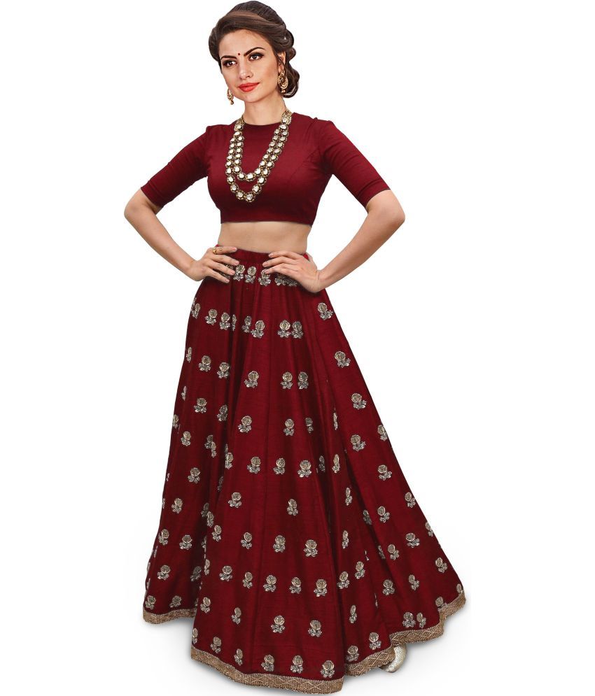     			Trijal Fab Maroon Silk Circular Semi Stitched Lehenga Single