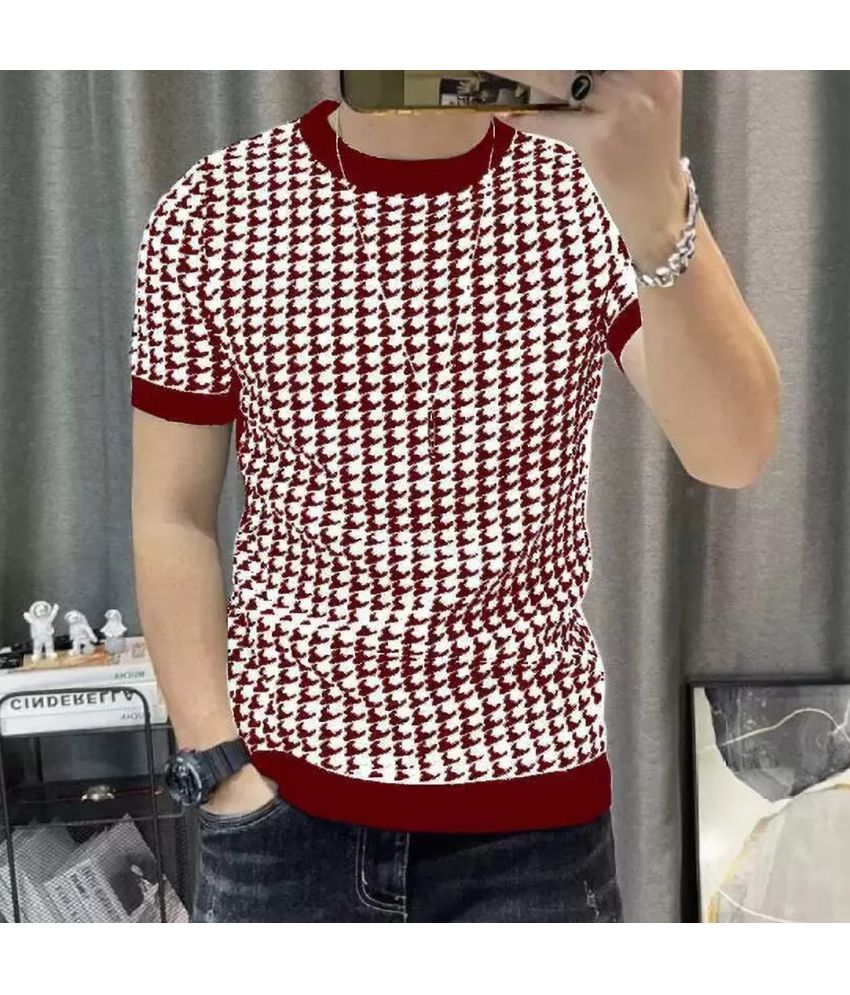     			Try This Cotton Blend Slim Fit Printed Half Sleeves Men's Round T-Shirt - Maroon ( Pack of 1 )