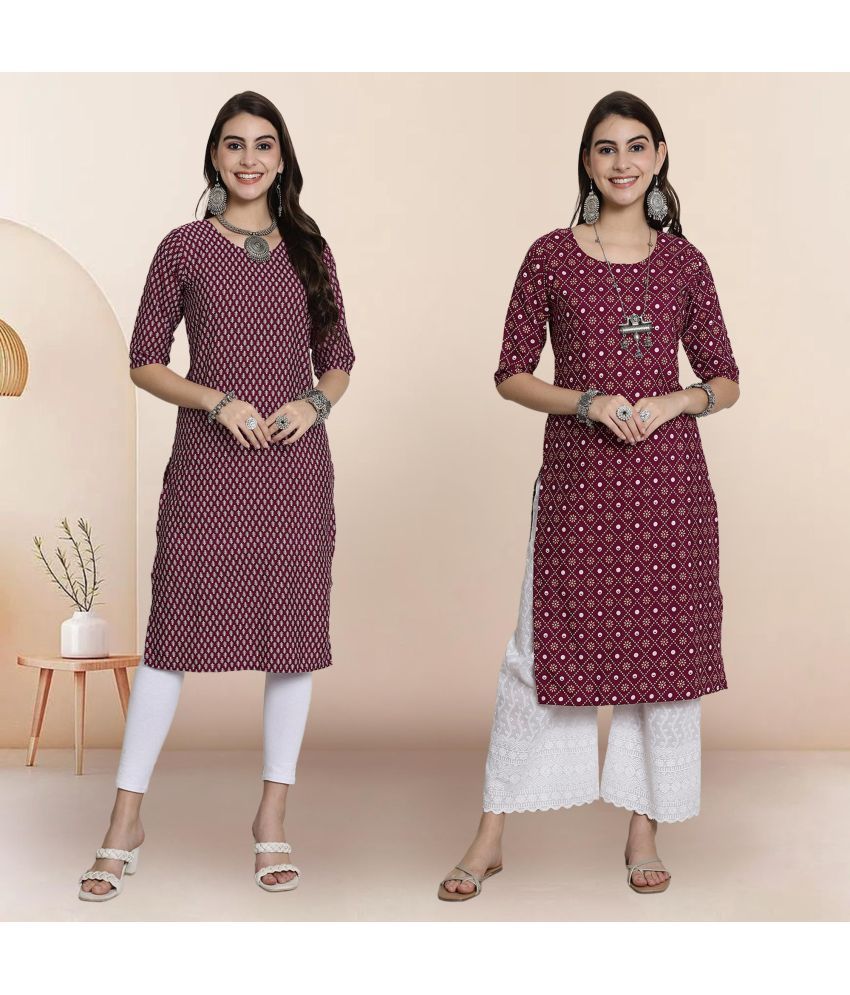     			1 Stop Fashion Pack of 2 Crepe Printed Straight Women's Kurti - ( Multicolor2 )