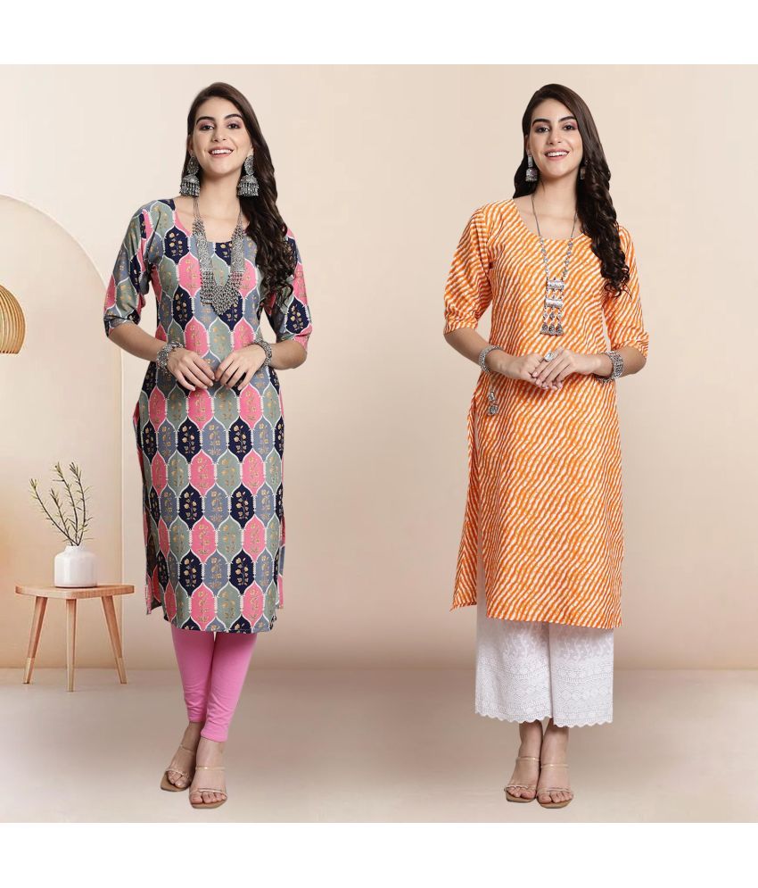     			1 Stop Fashion Pack of 2 Crepe Printed Straight Women's Kurti - ( Multicolor3 )