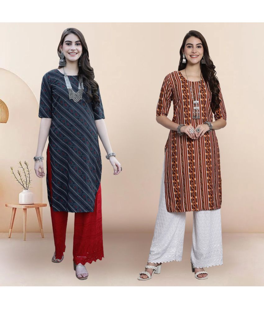     			1 Stop Fashion Pack of 2 Crepe Printed Straight Women's Kurti - ( Multicolor4 )