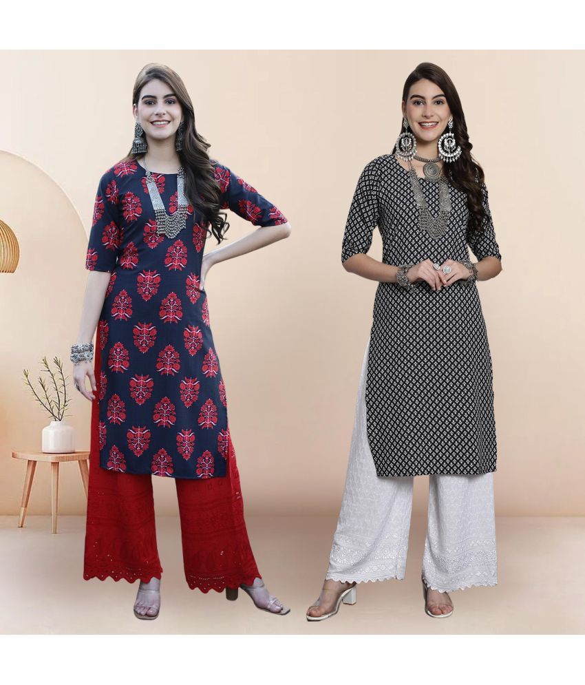     			1 Stop Fashion Pack of 2 Crepe Printed Straight Women's Kurti - ( Multicolor3 )