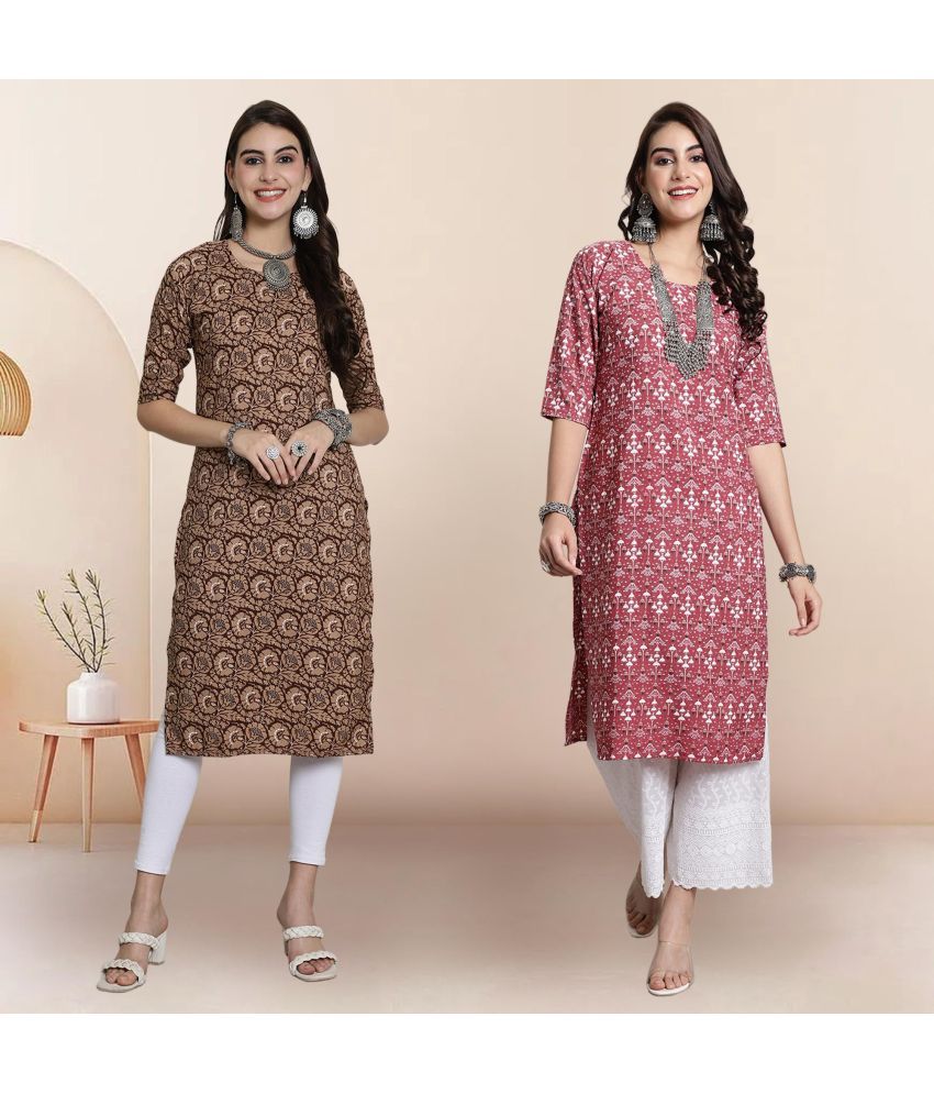     			1 Stop Fashion Pack of 2 Crepe Printed Straight Women's Kurti - ( Multicolor1 )