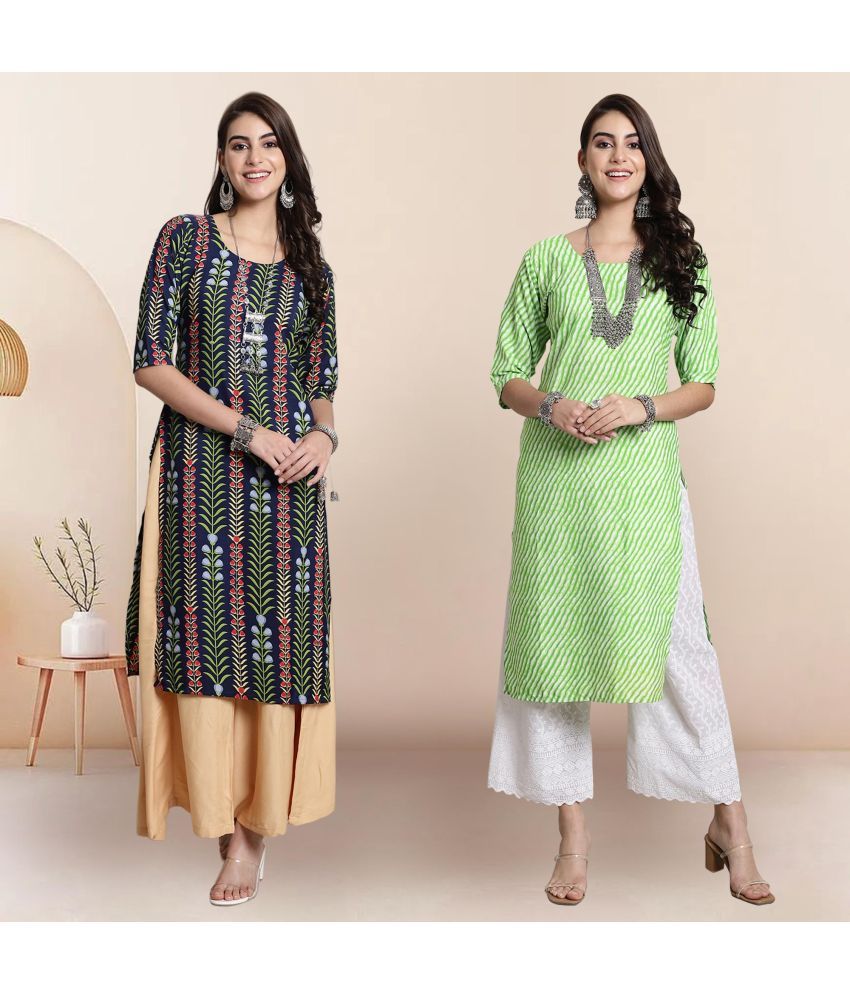     			1 Stop Fashion Pack of 2 Crepe Printed Straight Women's Kurti - ( Multicolor4 )