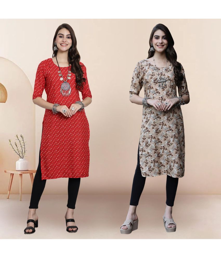     			1 Stop Fashion Pack of 2 Crepe Printed Straight Women's Kurti - ( Multicolor3 )