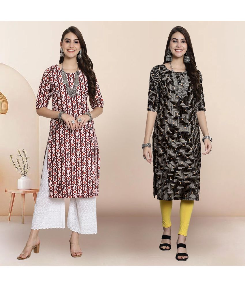     			1 Stop Fashion Pack of 2 Crepe Printed Straight Women's Kurti - ( Multicoloured )