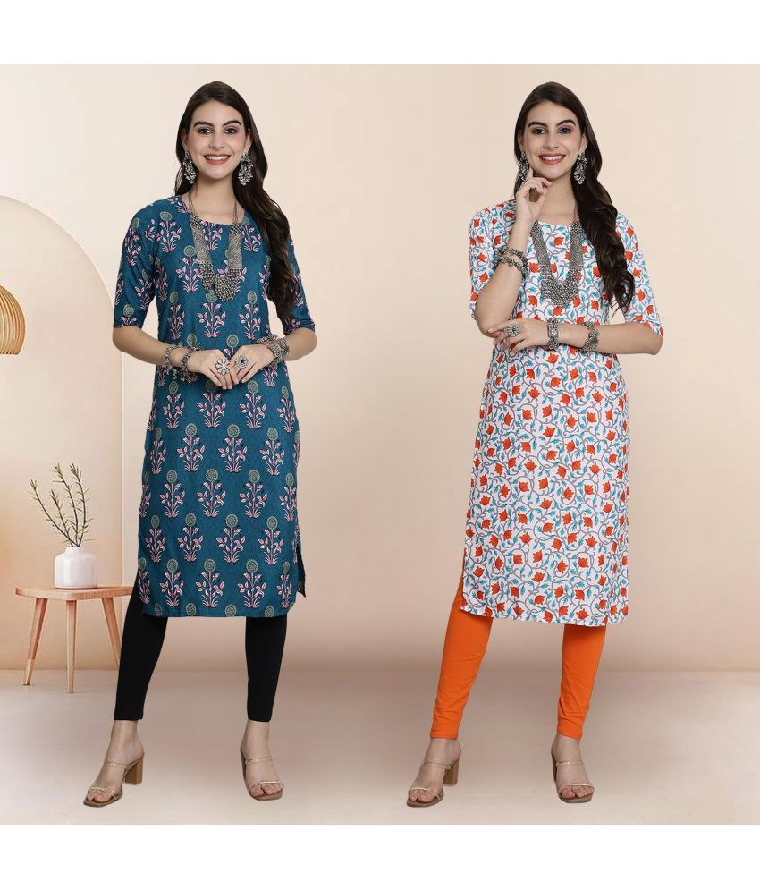     			1 Stop Fashion Pack of 2 Crepe Printed Straight Women's Kurti - ( Multicolor4 )