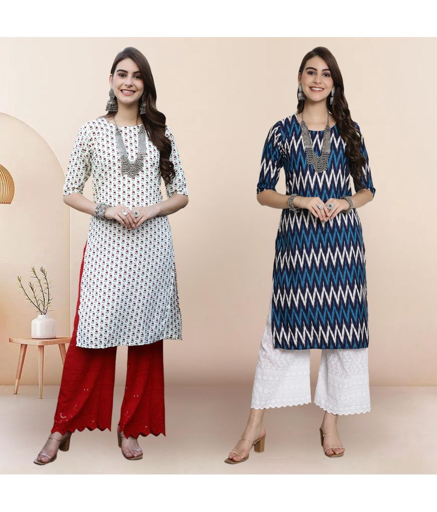     			1 Stop Fashion Pack of 2 Crepe Printed Straight Women's Kurti - ( Multicolor1 )