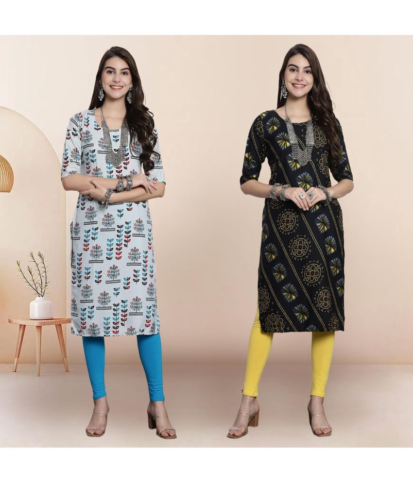     			1 Stop Fashion Pack of 2 Crepe Printed Straight Women's Kurti - ( Multicolor1 )