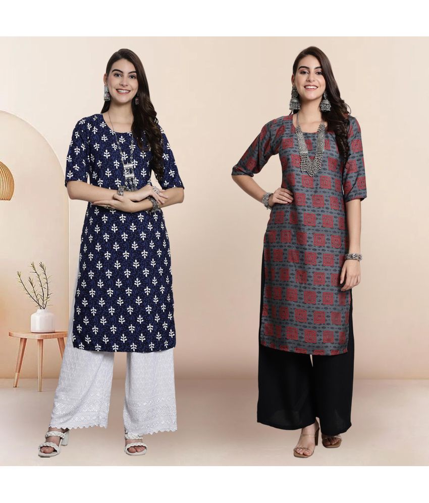     			1 Stop Fashion Pack of 2 Crepe Printed Straight Women's Kurti - ( Multicoloured )