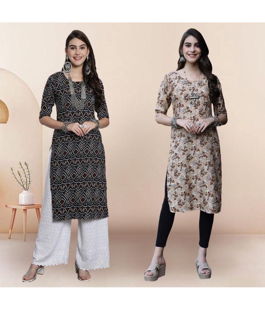     			1 Stop Fashion Pack of 2 Crepe Printed Straight Women's Kurti - ( Multicolor3 )