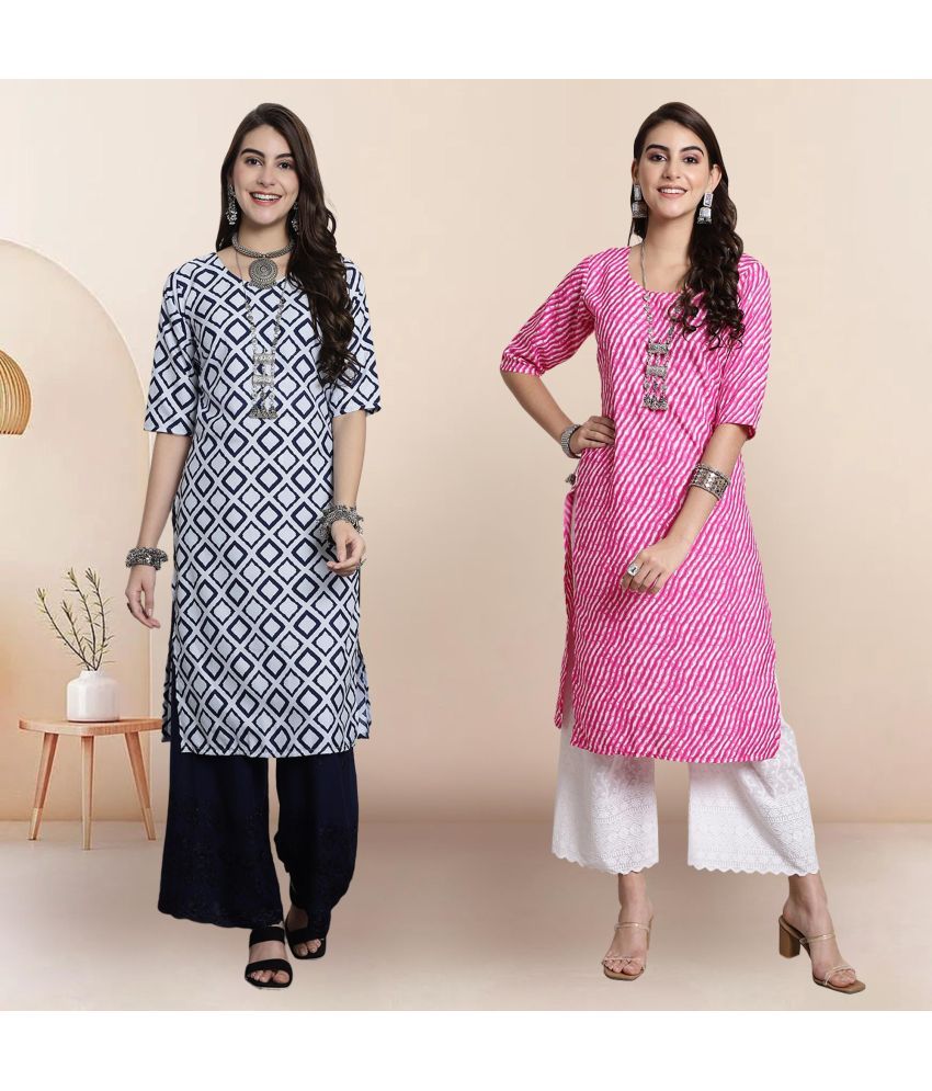     			1 Stop Fashion Pack of 2 Crepe Printed Straight Women's Kurti - ( Multicolor1 )